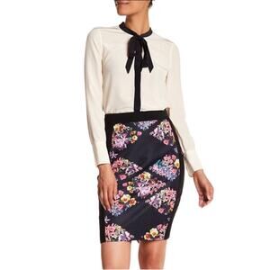TED BAKER Skirt Gardens Diamonds Pencil Floral Zipper Black Gold Pink 2